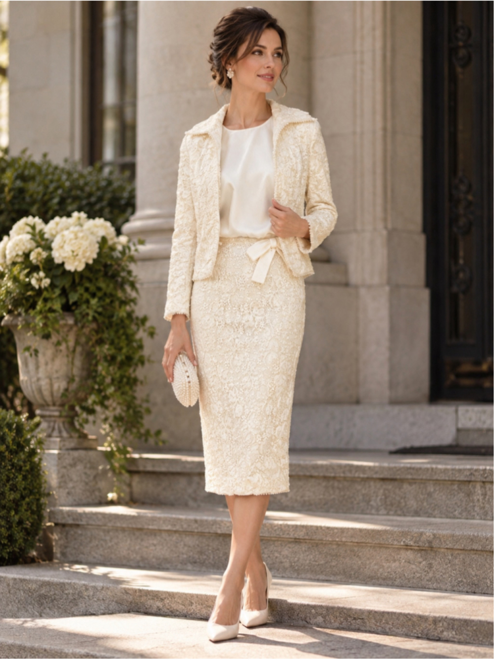Vintage 60s Dress Set Women 4 D’Allaird’s Floral Lace Mod Dolly Girl Cream